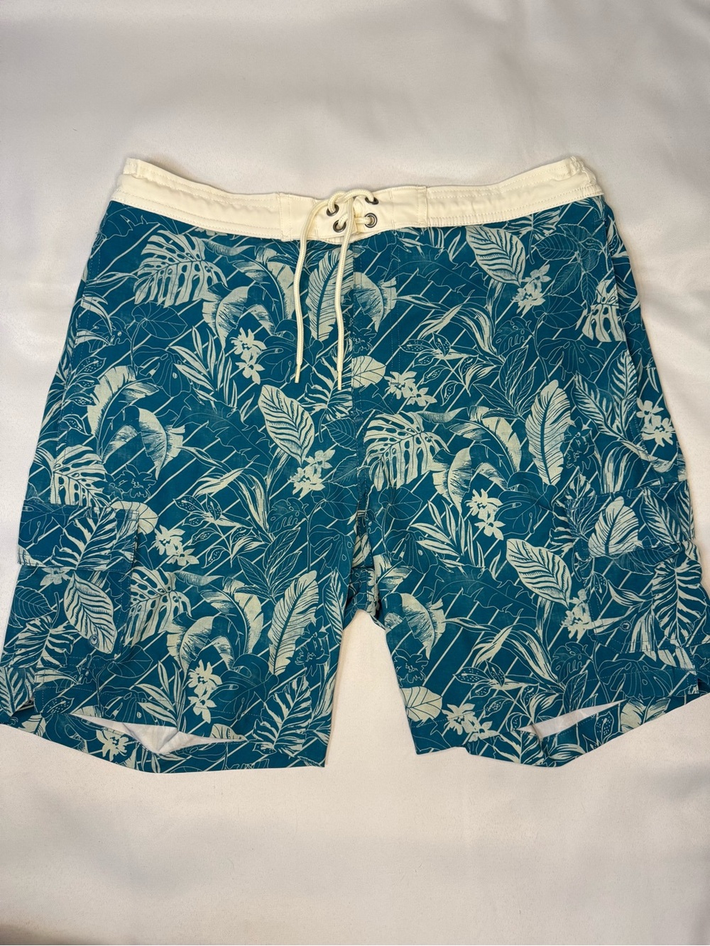 Catalina Teal Tropical Print Swim Shorts with Cream Waistband